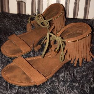 Fringe Moccasin Style Sandals- Suede